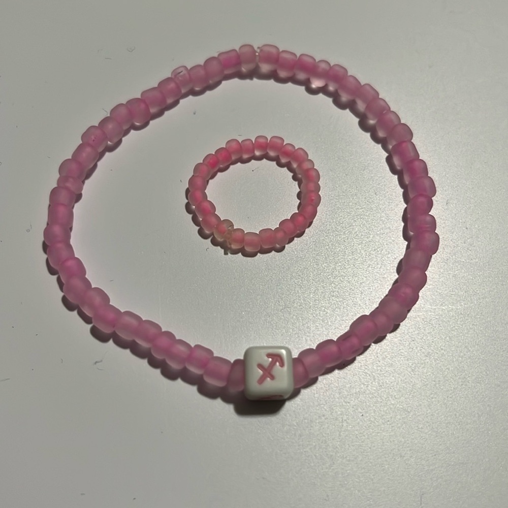 Sagittarius Pink Bracelet and Ring Set, Stretchy